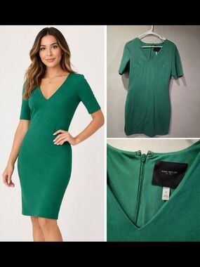 Ann Taylor Green V-Neck Sheath Dress